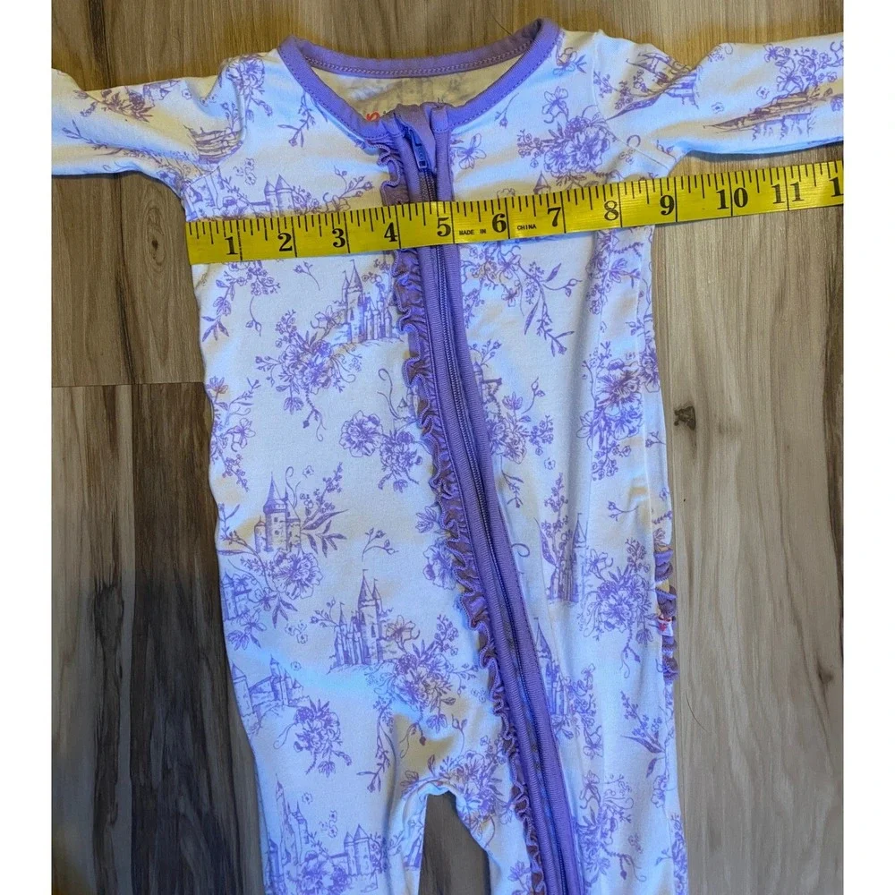 RuffleButts Convertible Ruffle One Piece Pajama Toile Baby Girl Sleeper 3-6M